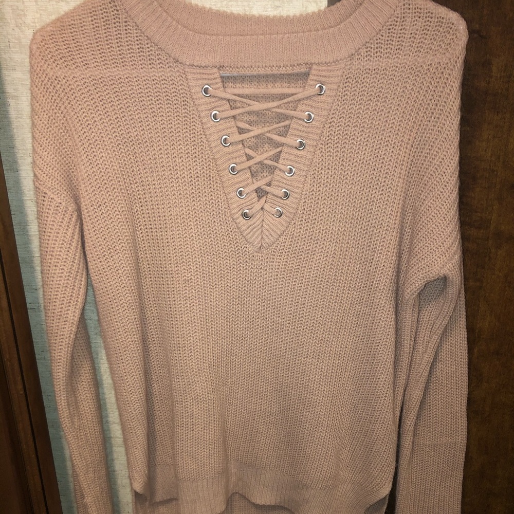 Small Blush lace up sweater